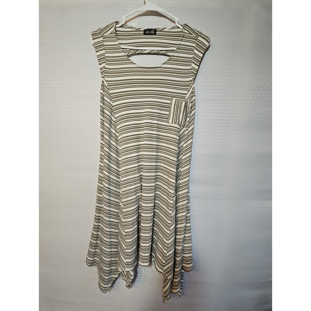 Dee Elle Women's Medium M hankerchief Dress, Green‎ Beige Striped Y2K USA